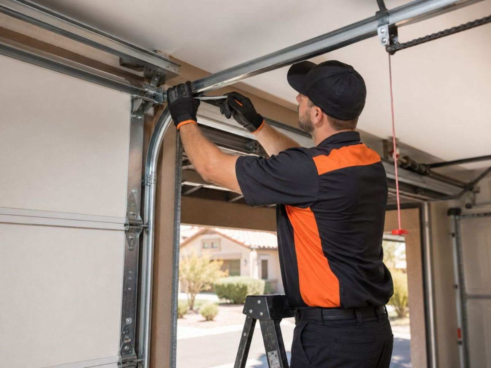 Emergency garage door technician responding to a jammed door in Phoenix, AZ