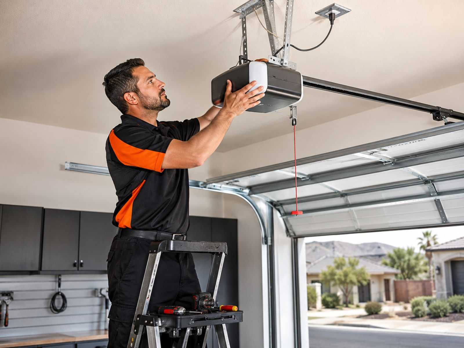 Garage door specialists working from a fully-stocked service van in Phoenix, AZ